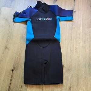 GoldFin Childrens Shorty Wetsuits Back Zip Short Sleeve SZ:8 Black/Blue